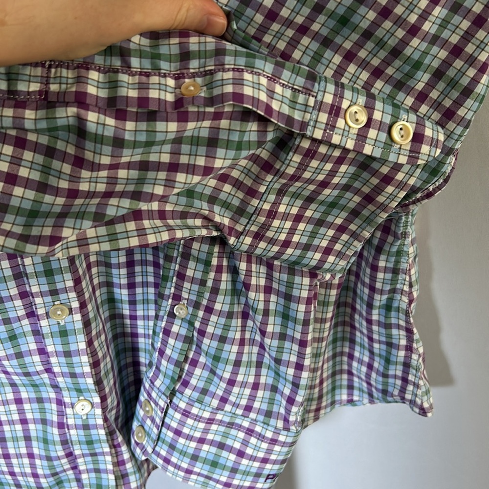 Peter Millar Womens Tab Roll Sleeve Performance Plaid Button Up Shirt XL - Picture 7 of 8